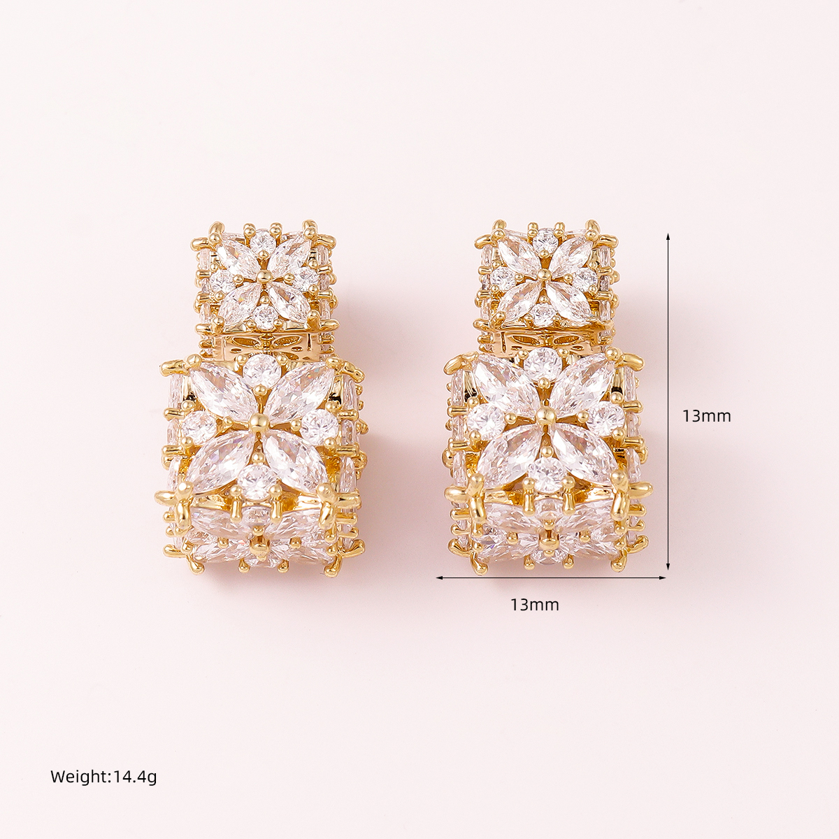 1 Pair Classic Style Square Copper Zircon Ear Studs