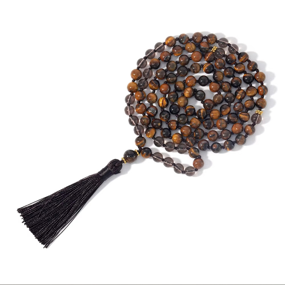 Hot Selling 108 Tiger Eye Tea Crystal Bracelet Men's Mala Rosary Handmade Beaded Woolen Chain Jewelry