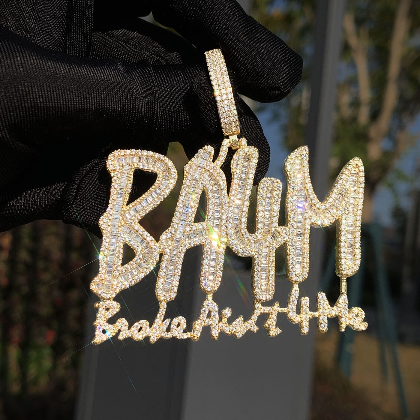 BA4M Hip Hop Letter Pendant Necklace Full Zircon 18K Gold English Fashion Accessory High-End Feelings Copper Crafted