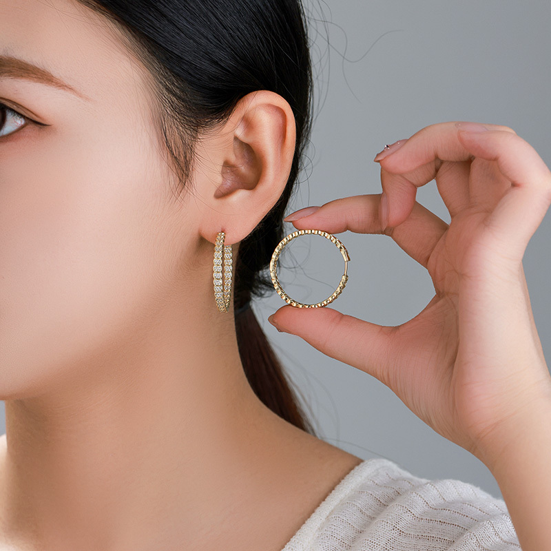Xuping  Style Alloy Plated 14K Gold Micro-Set Zirconia Simple Earrings And Hoops Fashion Jewelry Accessories
