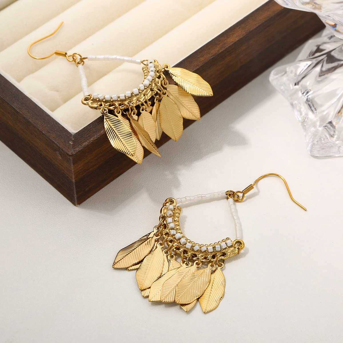 Vintage Ethnic Tassel Earrings Handmade Woven Jewelry Geometric Pattern Stainless Steel Luxurious Style Women's Earrings Travel Accessories