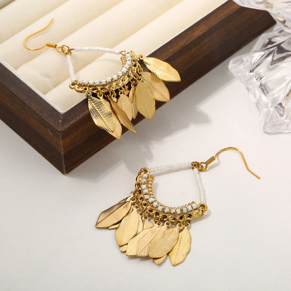 Vintage Ethnic Tassel Earrings Handmade Woven Jewelry Geometric Pattern Stainless Steel Luxurious Style Women's Earrings Travel Accessories