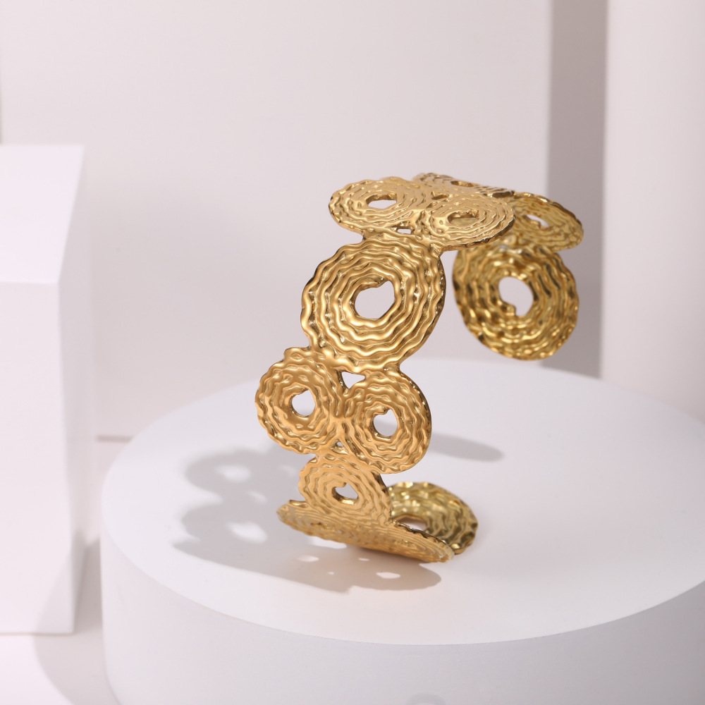 Exaggerated  Style Fashion Stainless Steel Bracelet Plated 18K Gold Geometric Texture Luxury Hand Jewelry