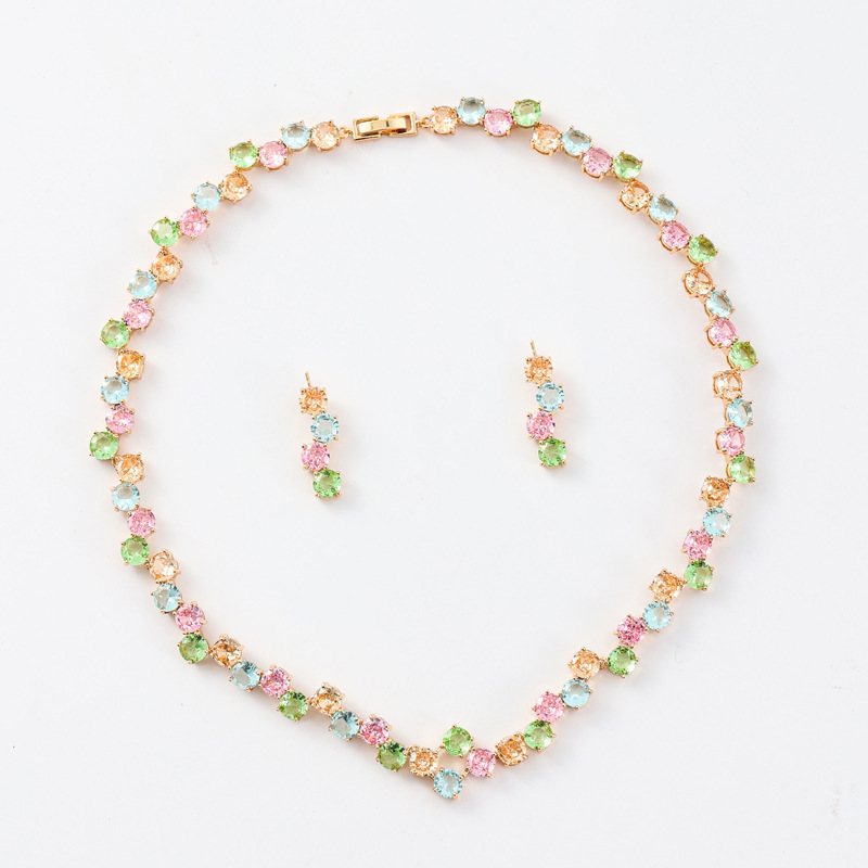 Wedding Necklace Earring Set Women's Bride Jewelry Accessories  Style Zirconia Geometric Pattern Luxury Fashion