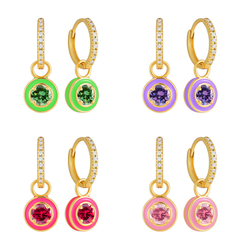 Copper Geometric PVD Coated Zircon 18K Real Gold Plated Basic Classic Style Inlay Drop Earrings