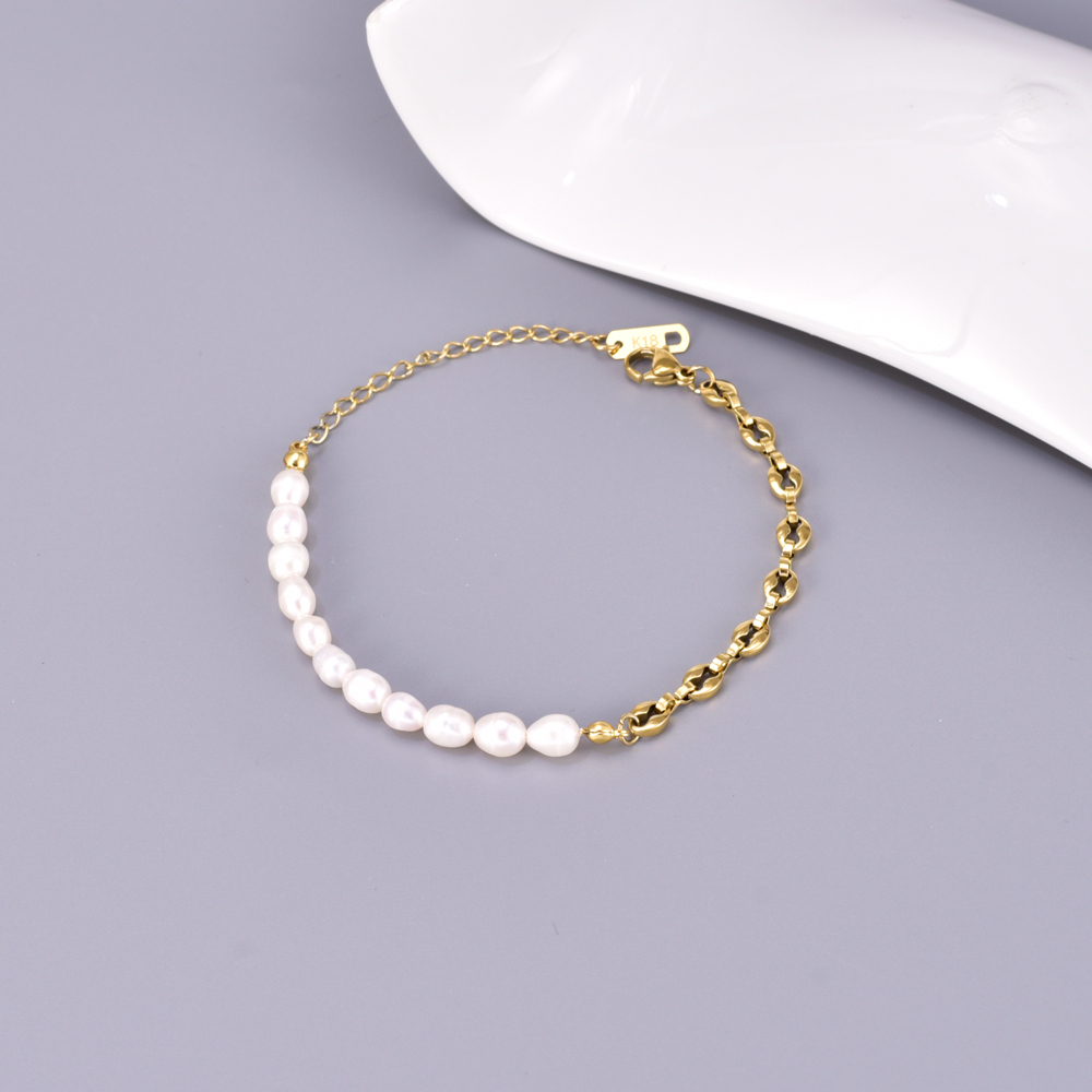 Women's 304 Stainless Steel Titanium Steel Vacuum Plating PVD Coated 18K Gold Plated Beaded Plating Pearl Freshwater Pearl Bracelets Necklace Imitation Pearl Jewelry