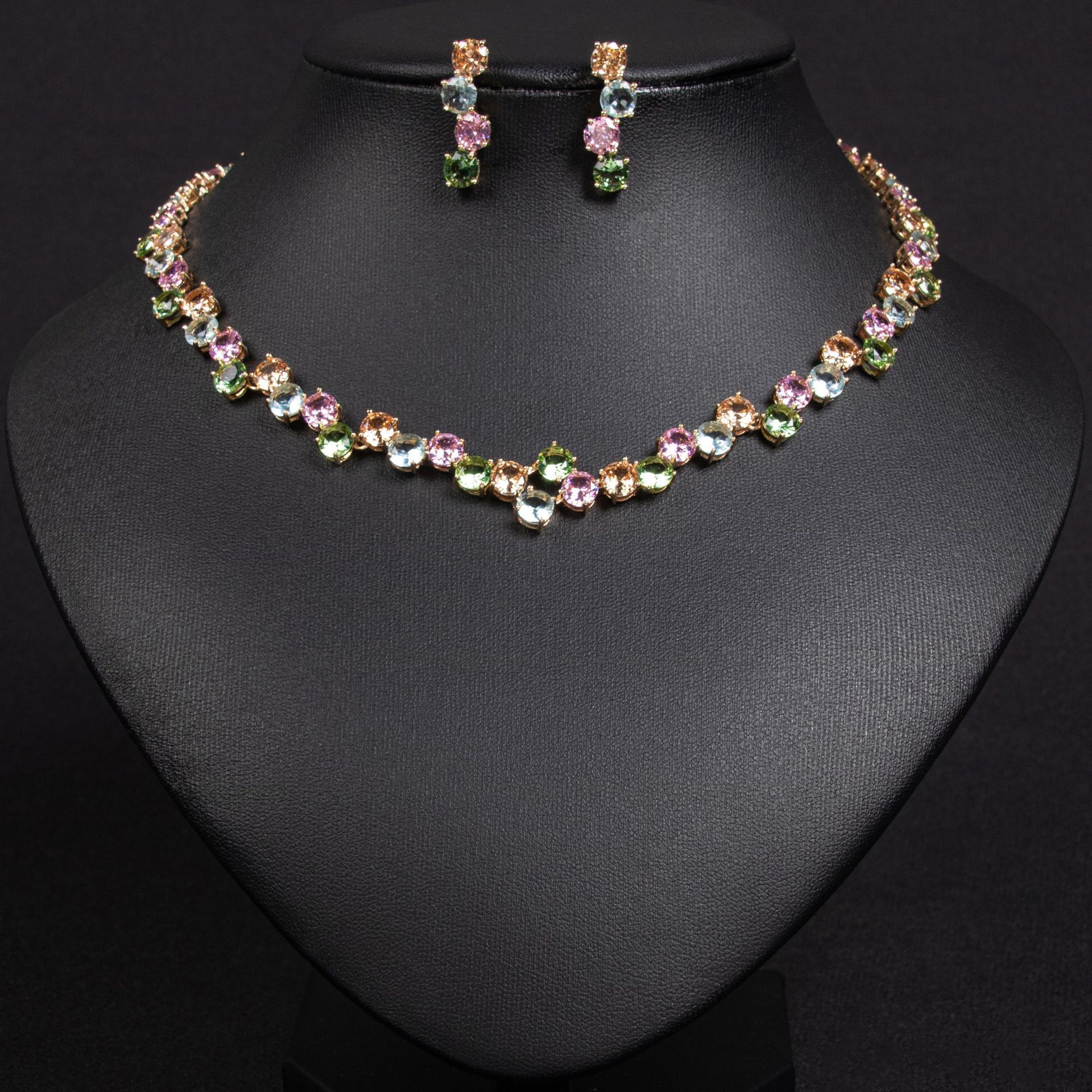 Wedding Necklace Earring Set Women's Bride Jewelry Accessories  Style Zirconia Geometric Pattern Luxury Fashion