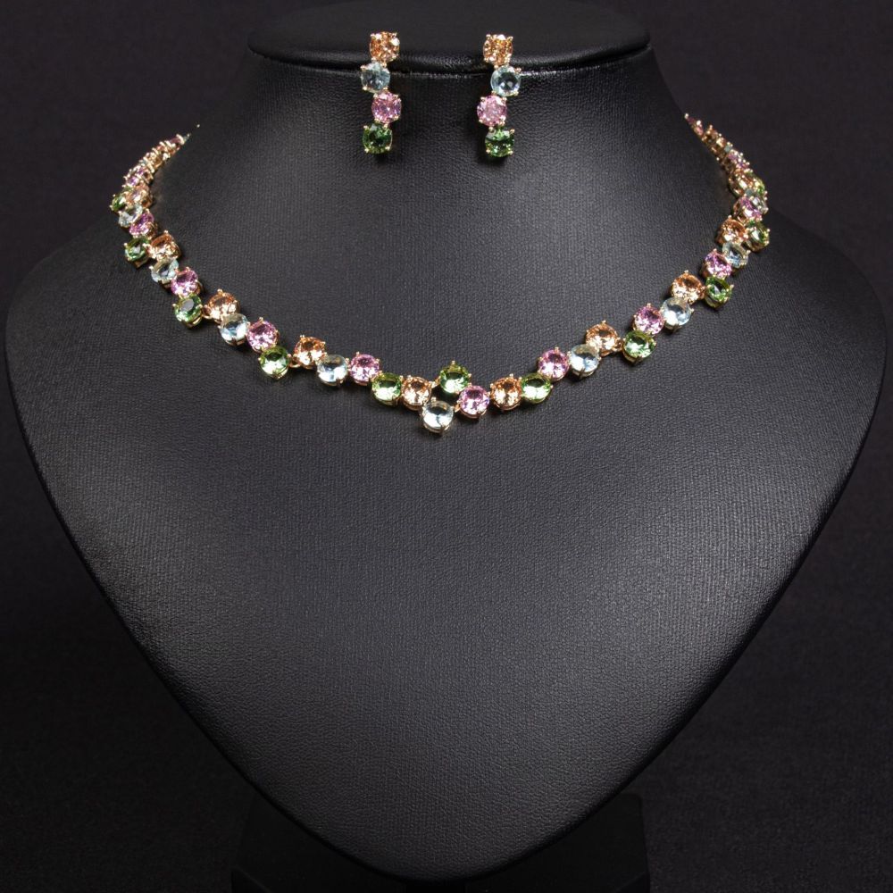 Wedding Necklace Earring Set Women's Bride Jewelry Accessories  Style Zirconia Geometric Pattern Luxury Fashion