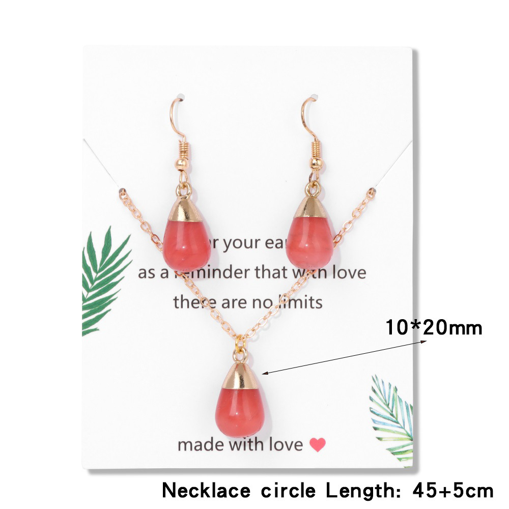 Simple Vintage Geometric Crystal Necklace Earring Set Waterdrop Natural Stone Pendant Unisex Jewelry Accessories