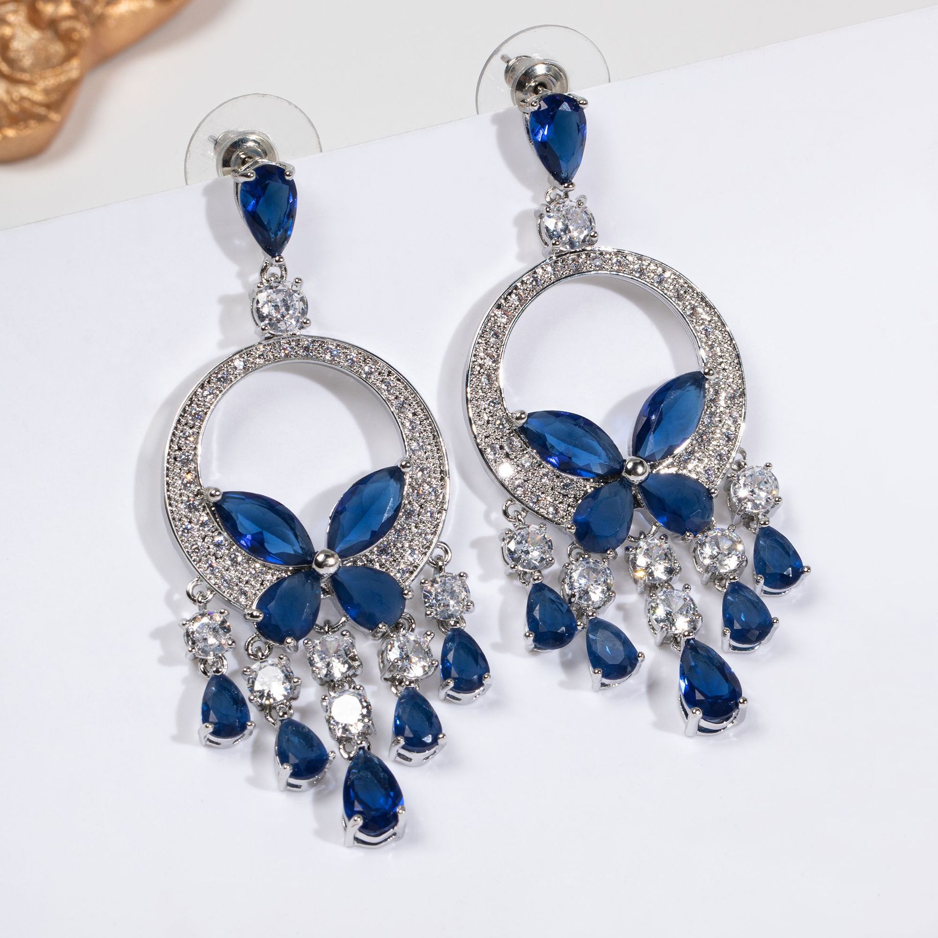 Elegant Simple Fashion Green Butterfly Tassel Heavy Work Zircon Dinner Party Dress Accessories Earrings Dangle Drop Earrings