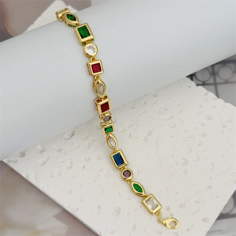 Wholesale Jewelry Classic Style Geometric Copper Zircon 18K Gold Plated Bracelets Necklace Jewelry Set Italian Charm & Links