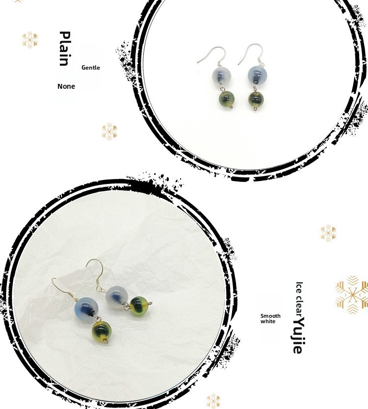 Natural Agate Drop Earrings Women's Unique Design Elegant Hanfu Accessories S925 Silver Geometric Pattern Simple Style