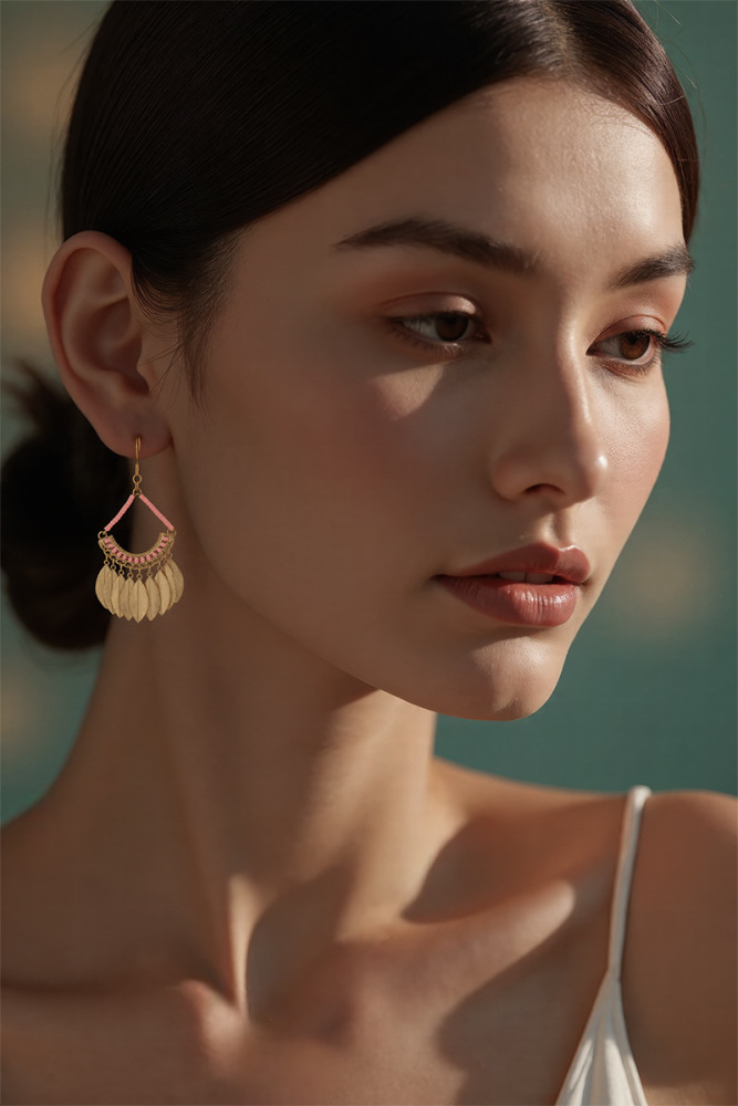 Vintage Ethnic Tassel Earrings Handmade Woven Jewelry Geometric Pattern Stainless Steel Luxurious Style Women's Earrings Travel Accessories