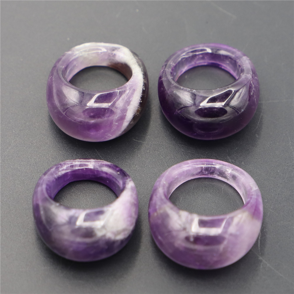 Natural Stone Amethyst Ring Smooth Surface Geometric Pattern Unisex Original Design Crystal Waterdrop Jewelry Accessories