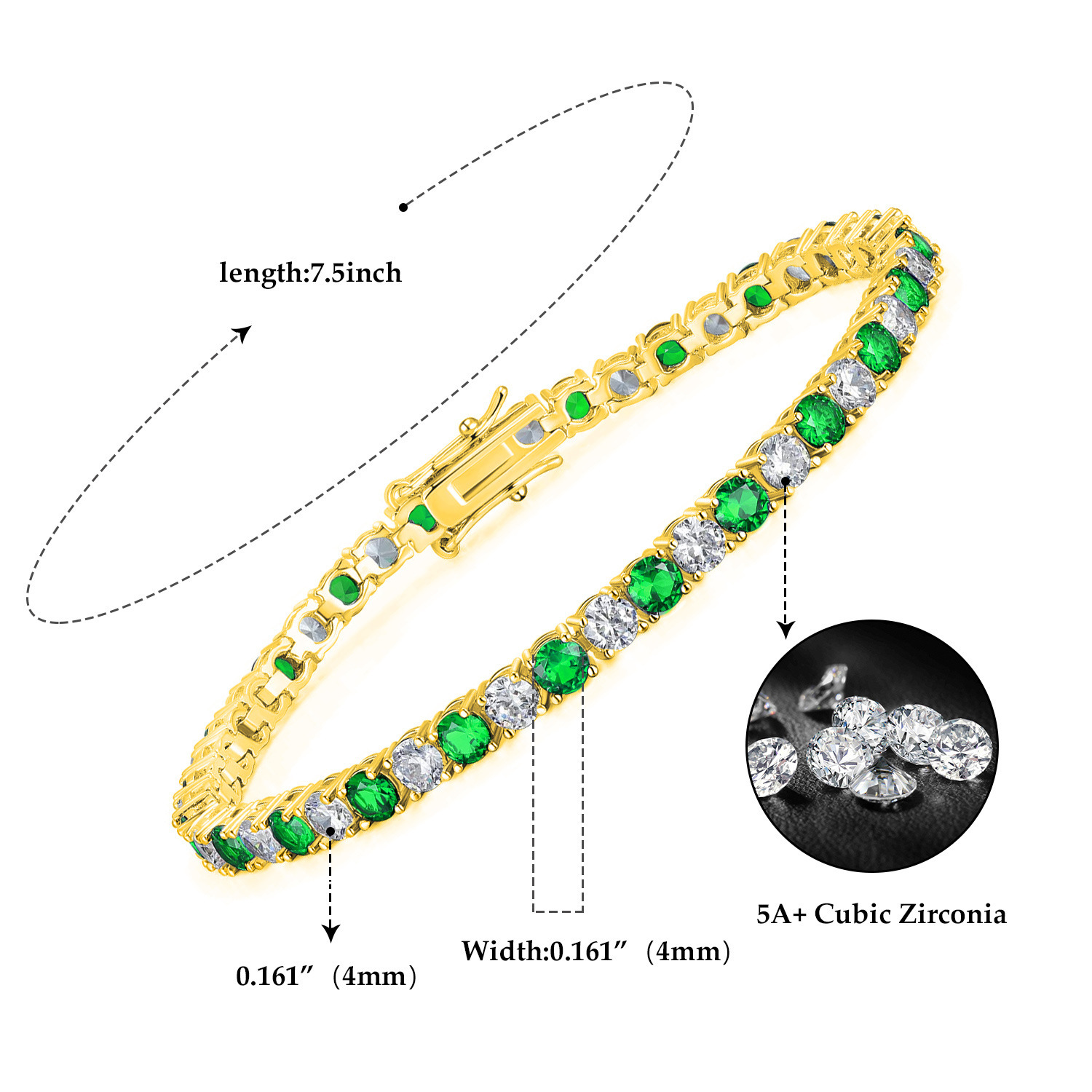 Gold Plated Copper Bracelet 4mm Round Solid Color Classic Zircon Tennis Clasp Lucky Charm Couple Bracelet Fashion Trendy Factory Direct Sale