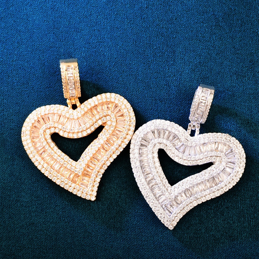 Tingjie Jewelry Square Heart Pendant Hip Hop Diamond Embedded Necklace Men's Women's Trendy Accessories Simple Personality