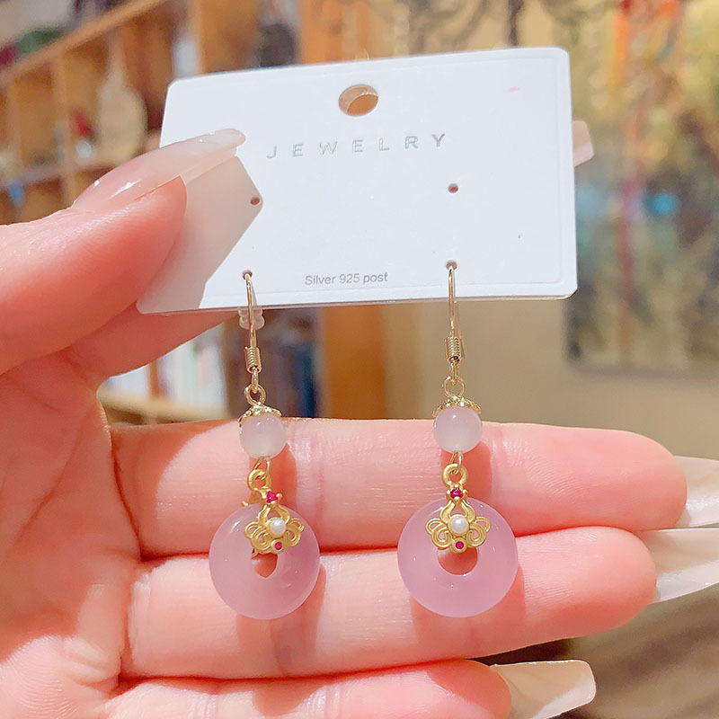 Trendy Commuter Ear Hooks New Chinese Style Geometric Pattern Natural Agate Earrings For Women Elegant Fashionable Popular
