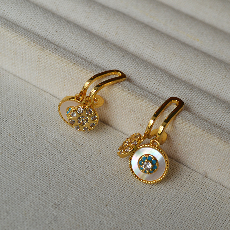 White Mother-of-Pearl Turkish Eye Zirconia Sparkling Diamond 925 Silver Needle Earrings Women's Jewelry Accessories Hoop Earrings