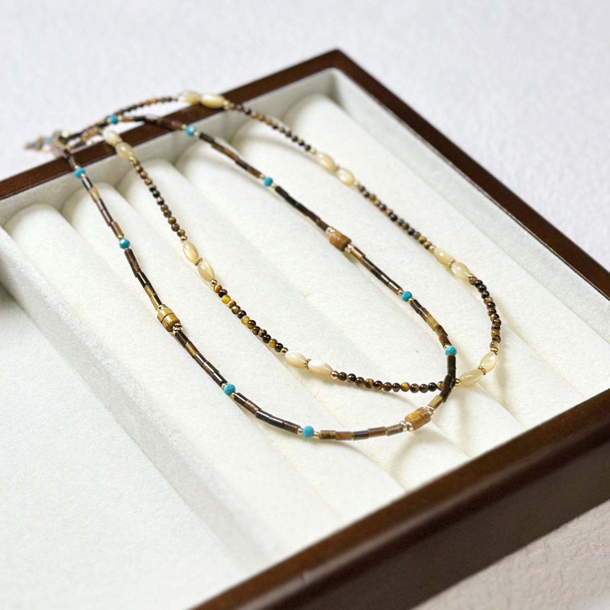 Fall Winter New Natural Stone Necklace Tiger Eye Agate Red Agate Beaded Necklace Ultra Fine Layering Clavicle Chain Titanium Steel Geometric Pattern Ins Style Women's Jewelry Accessory