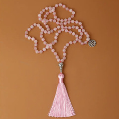 108 6mm rose quartz knotted necklace & tee