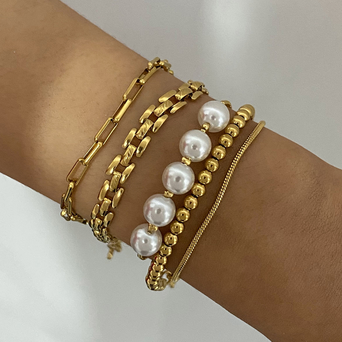 Simple Style Classic Style Solid Color 304 Stainless Steel 18K Gold Plated Cuban Link Chain Curb Chain Ball Chain Twisted Rope Chain Bracelets In Bulk