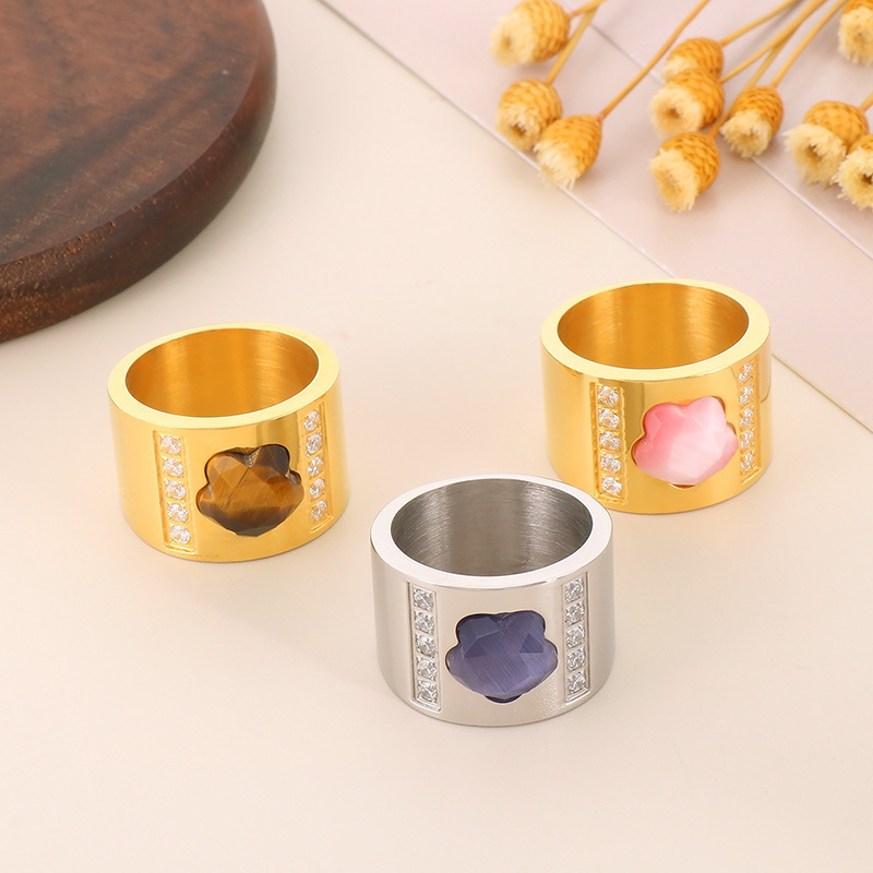 304 Stainless Steel Star PVD Coated Rhinestones 18K Real Gold Plated Simple Style Classic Style Waterproof Non Tarnish Inlay Rings