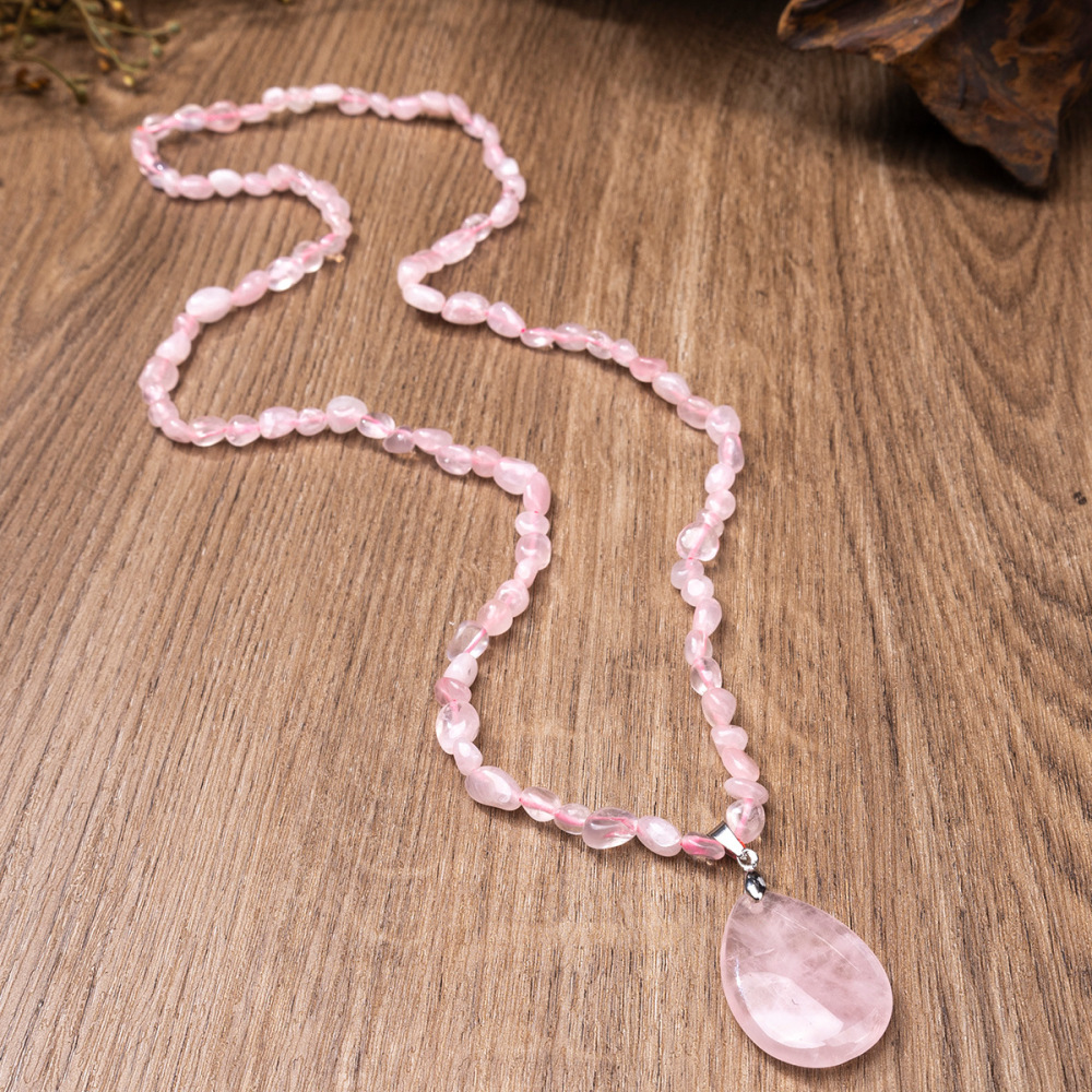 ZhouHang Natural Crystal Long Necklace Elegant Pendant Sweater Chain Amethyst Water Drop Earrings Jewelry Accessories