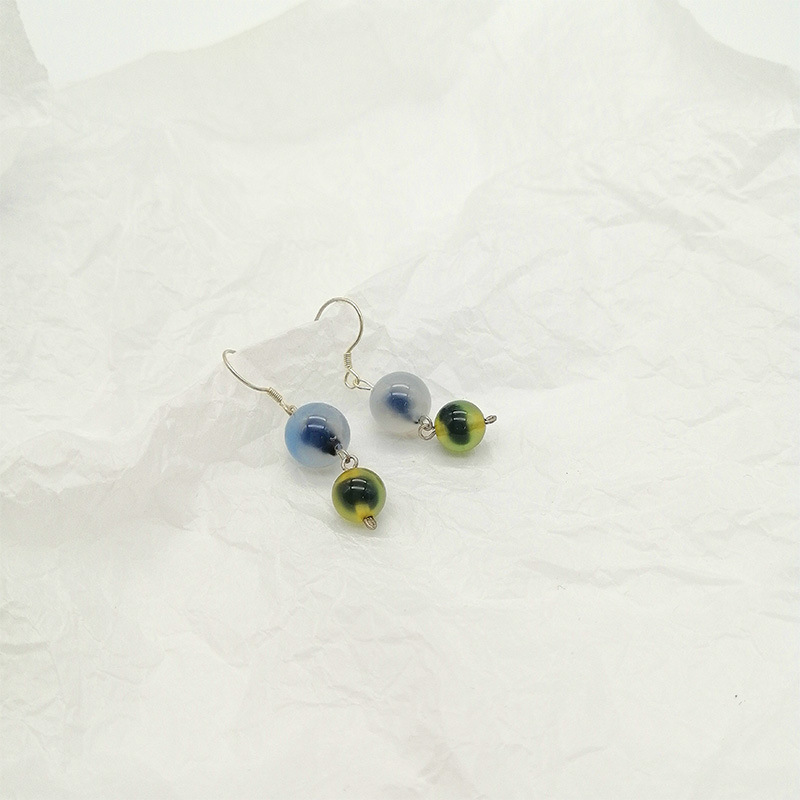 Natural Agate Drop Earrings Women's Unique Design Elegant Hanfu Accessories S925 Silver Geometric Pattern Simple Style