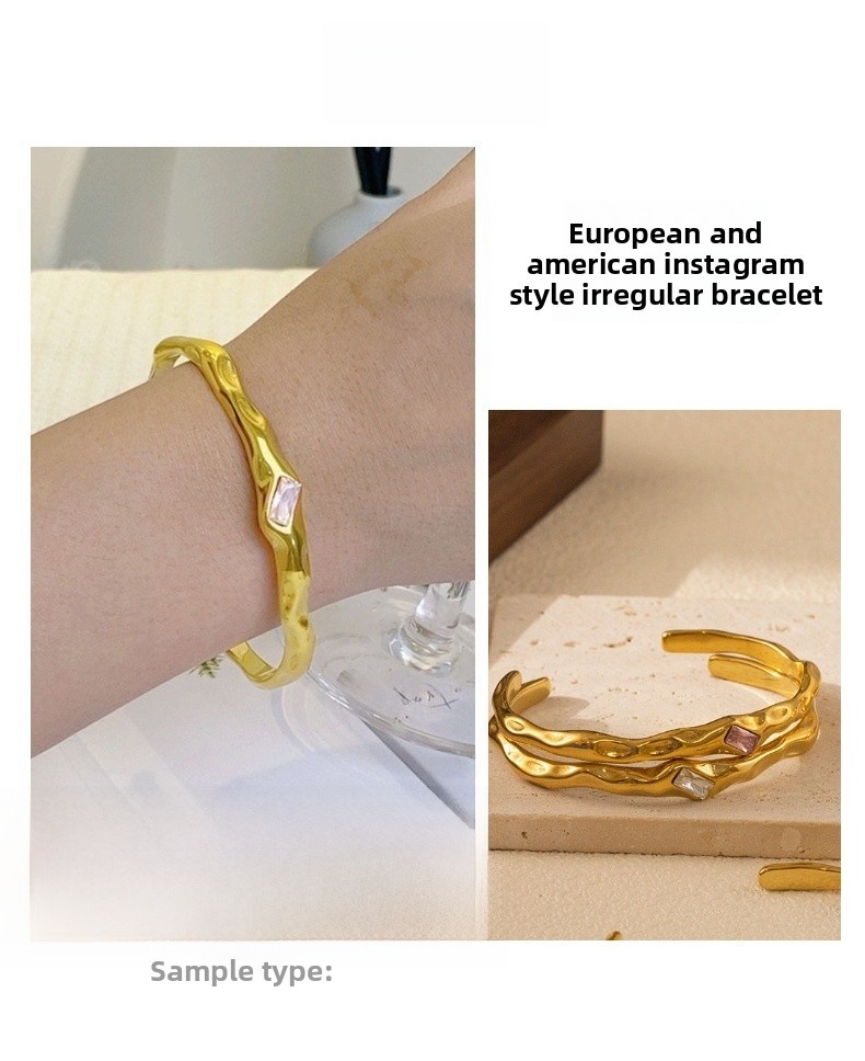 Fashion 18K Gold Plated Titanium Steel C-Shaped Bracelet For Women Trendy Zircon Bracelet Jewelry Accessories