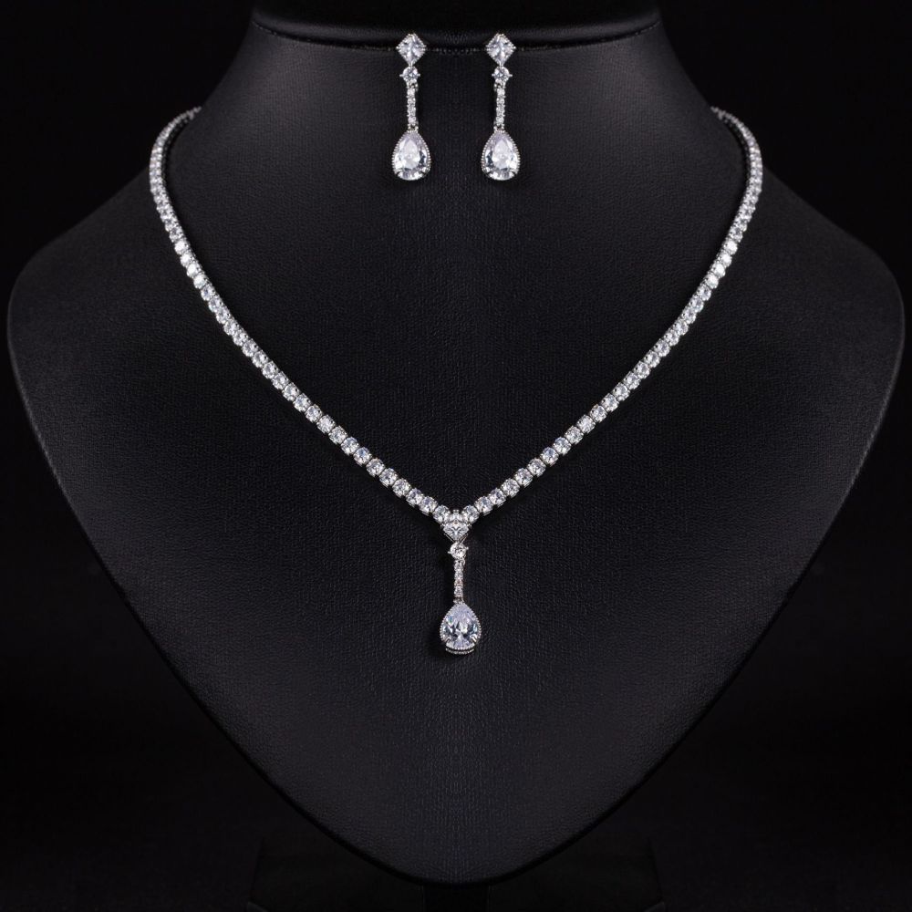 Bridal Jewelry Necklace Earrings Set Zircon Wedding Dress Women's Wedding Accessories High-end Two-piece Jewelry Set