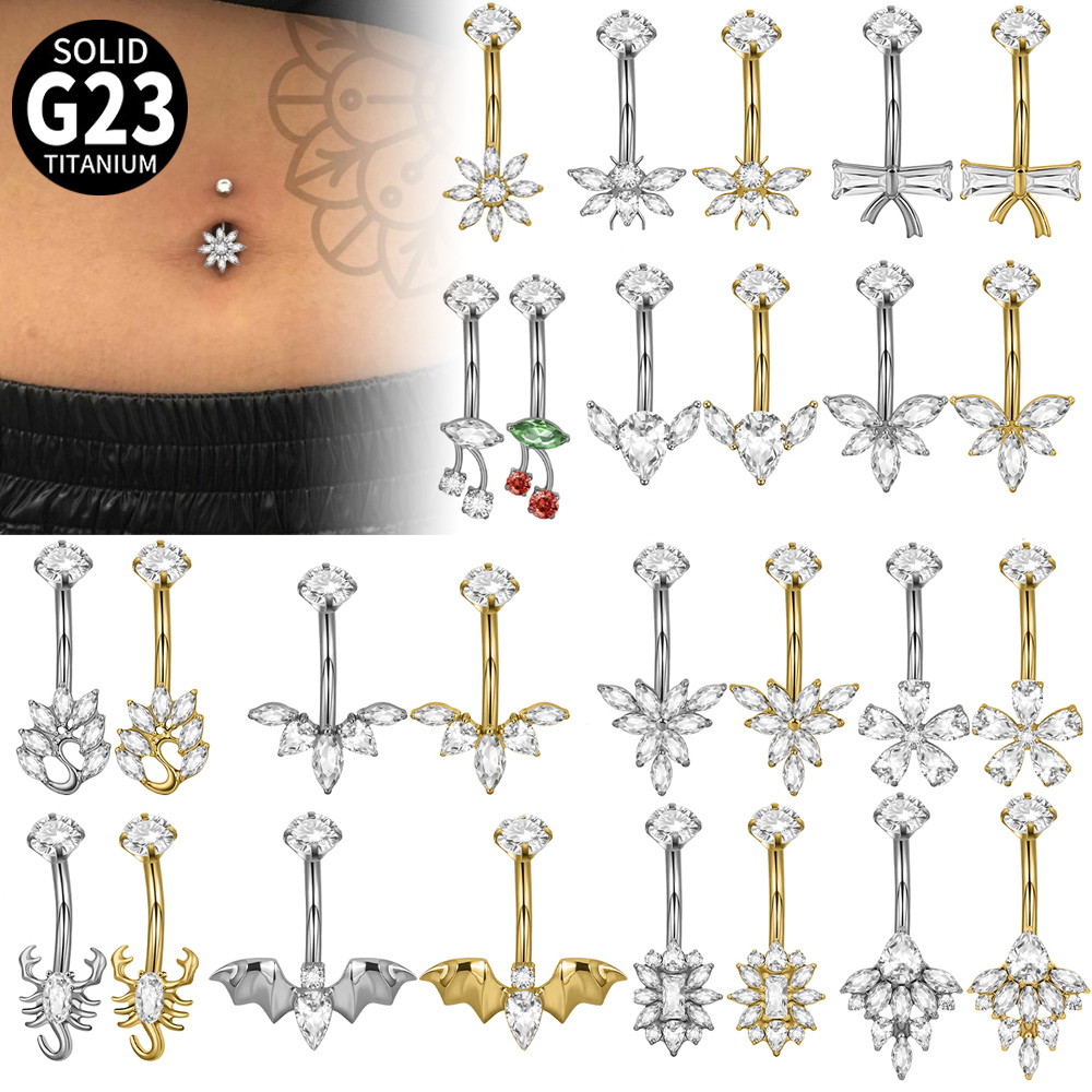 Titanium Metal Scorpion Bat Belly Button Piercing Belly Button Ring Zircon Cherry Multiple Horse Eye Flower Inner Tooth Belly Button Stud Body Piercing Jewelry Accessories