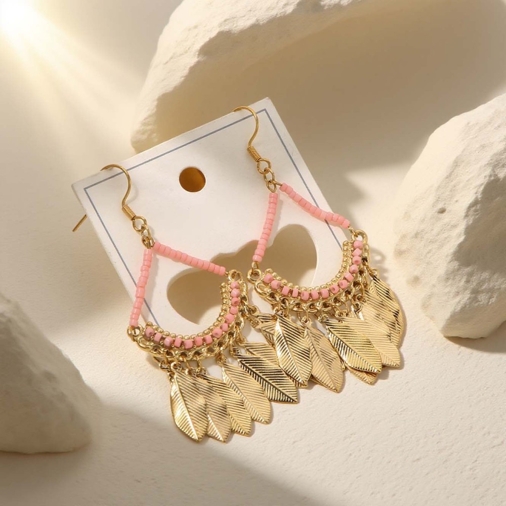 Vintage Ethnic Tassel Earrings Handmade Woven Jewelry Geometric Pattern Stainless Steel Luxurious Style Women's Earrings Travel Accessories