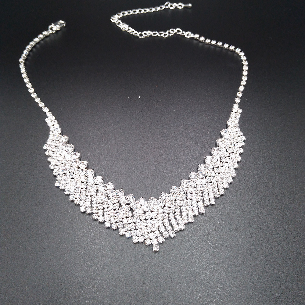 Exquisite Full Drill Claw Chain Evening Wedding Jewelry Earrings Necklace Set Fashionable Welding Accessories Elegant Round Oval Plated