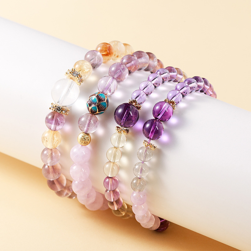 JD Jewelry Natural Amethyst Lucky Bead Design Bracelet Ice Transparent Purification High-end Feel Women's Accessories Simple Style