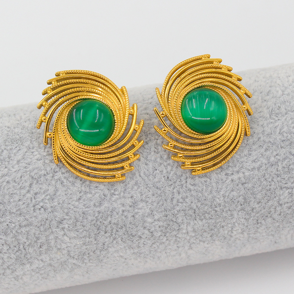 PVD Coated Real Gold Plated Round Spiral 304 Stainless Steel 316 Stainless Steel  Classic Style Waterproof Non Tarnish Ear Studs