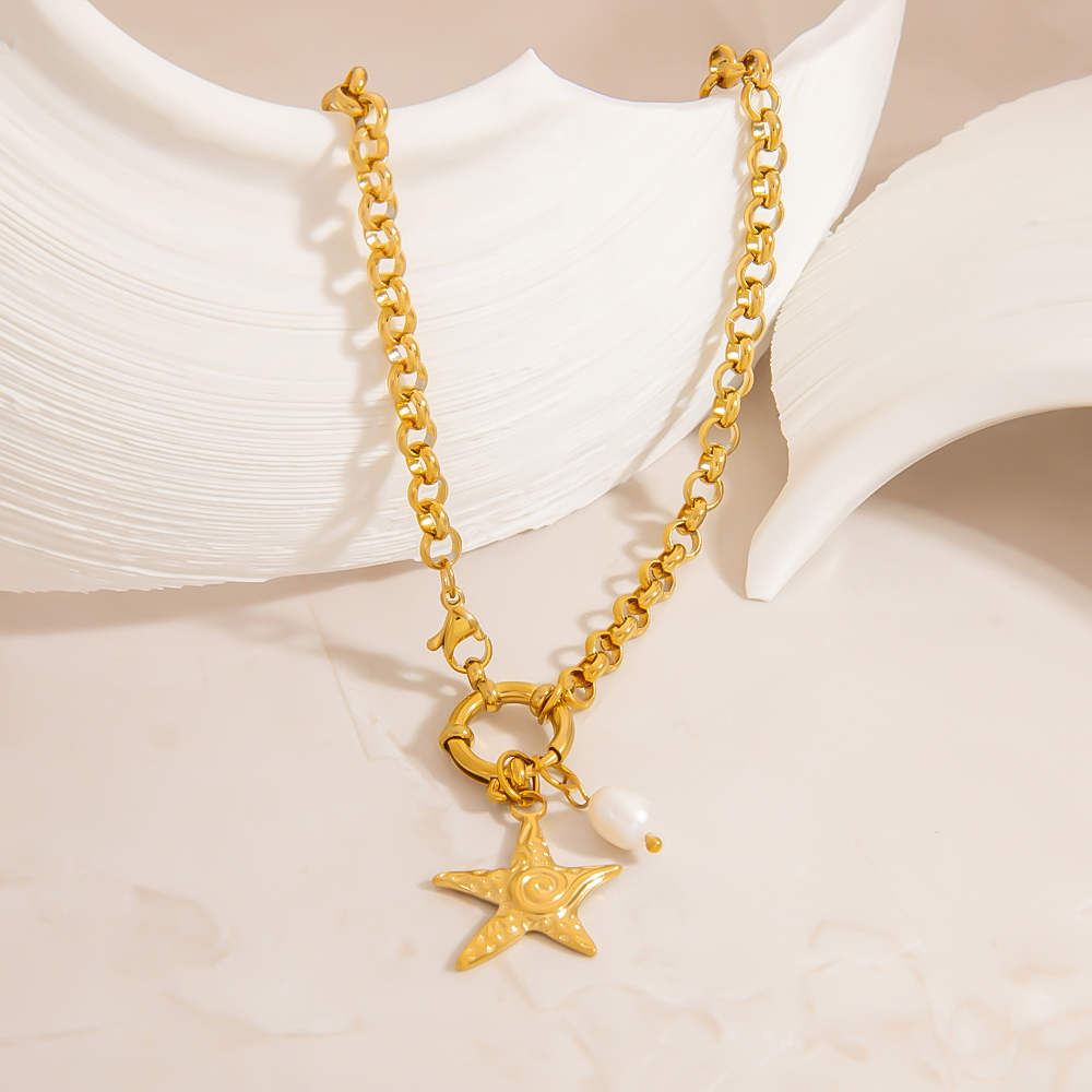 PVD Coated Real Gold Plated 18K Gold Starfish 304 Stainless Steel Luxurious Vacation Classic Style Waterproof Non Tarnish 304 Stainless Steel Lobster Trigger Clasp Closure Pendant Necklace