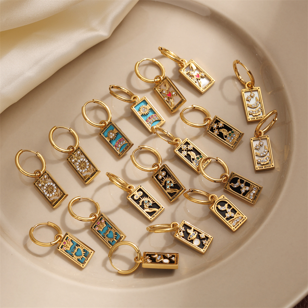 304 Stainless Steel Astrology Tarot PVD Coated 18K Real Gold Plated Modern Style Classic Style Waterproof Non Tarnish Charm Sleeper Hoop Earrings Drop Earrings