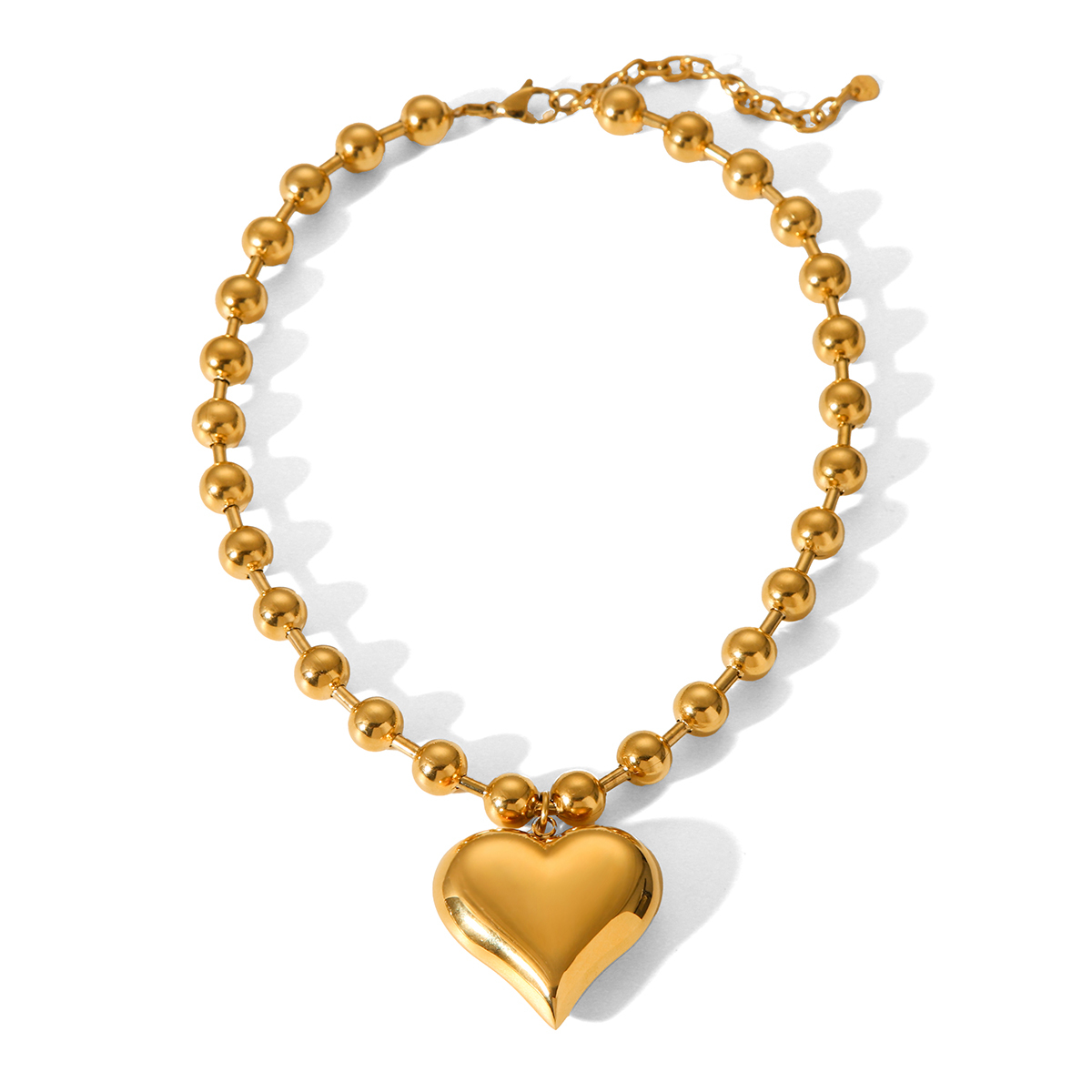 304 Stainless Steel Heart Shape PVD Coated 18K Real Gold Plated Classic Style IG Style Waterproof Non Tarnish Ball Chain Gold Pendant Necklace