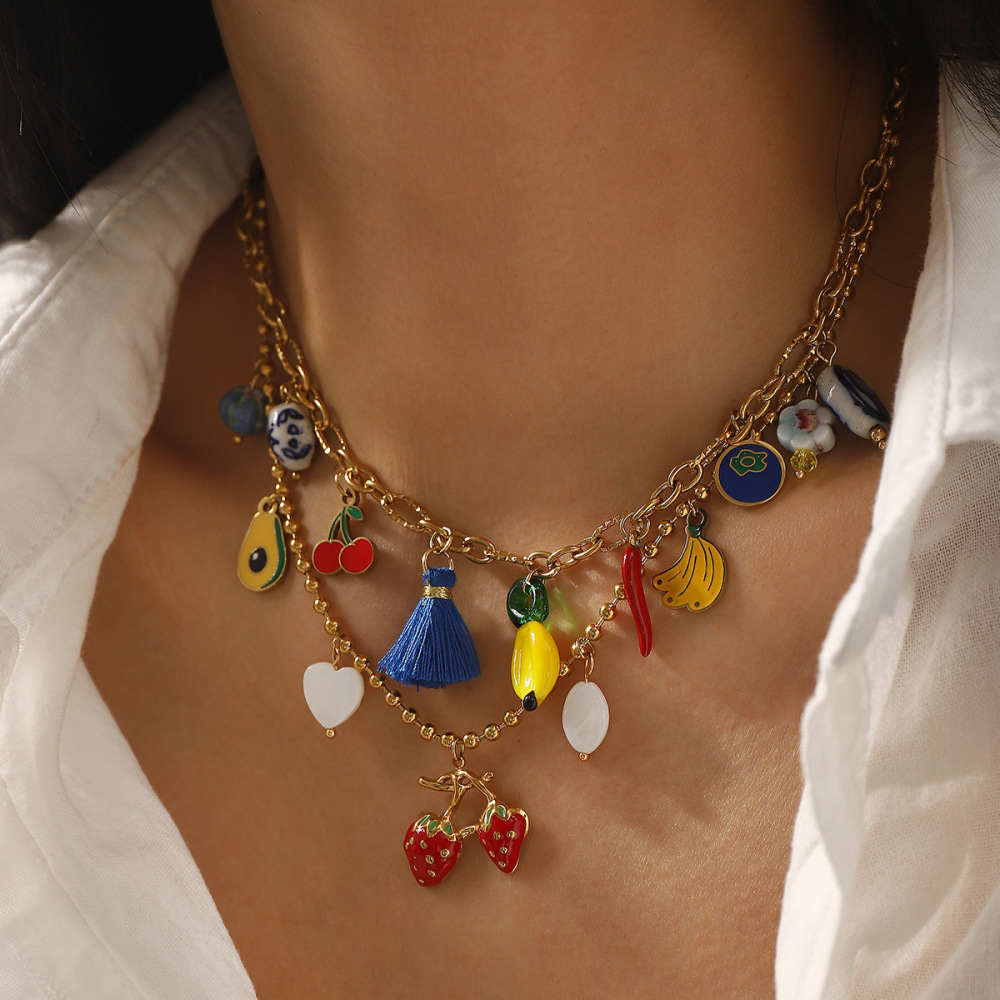 Casual  Style Fruit Pendants Women's Necklace Fashionable Stainless Steel Sun Star Pendant Jewelry