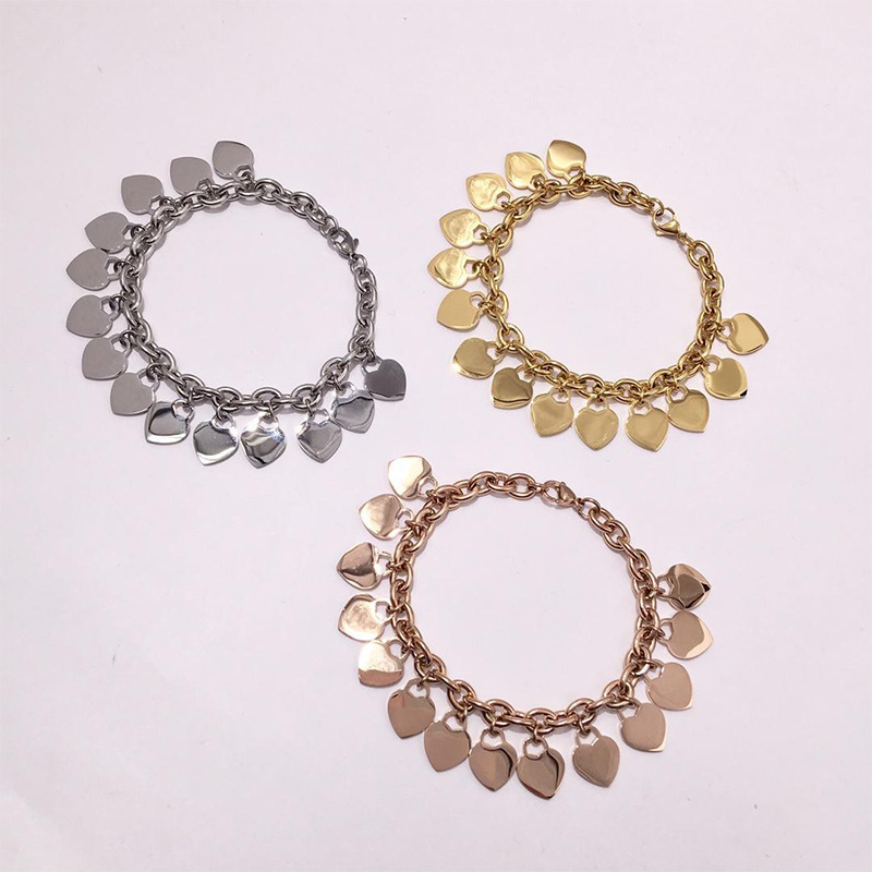PVD Coated 14K Real Gold Plated 18K Real Gold Plated 24K Real Gold Plated Heart Shape 304 Stainless Steel 316L Stainless Steel  316 Stainless Steel  Basic Classic Style Plating Bracelets
