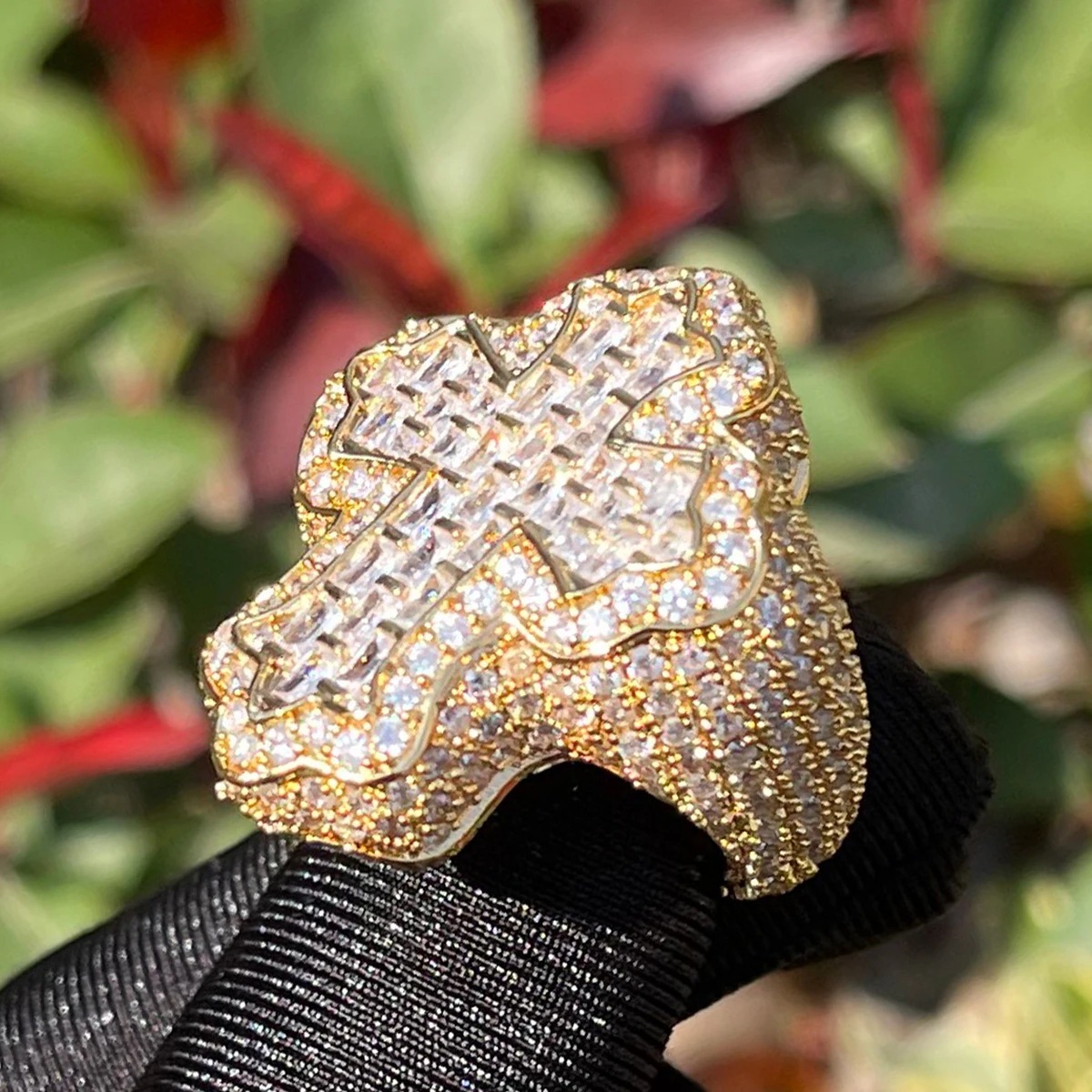 Trendy Personalized Hip Hop Arc Pattern Cross Ladder Square Ring Gold Plated Fashionable Man's Ring Street Style Accessories