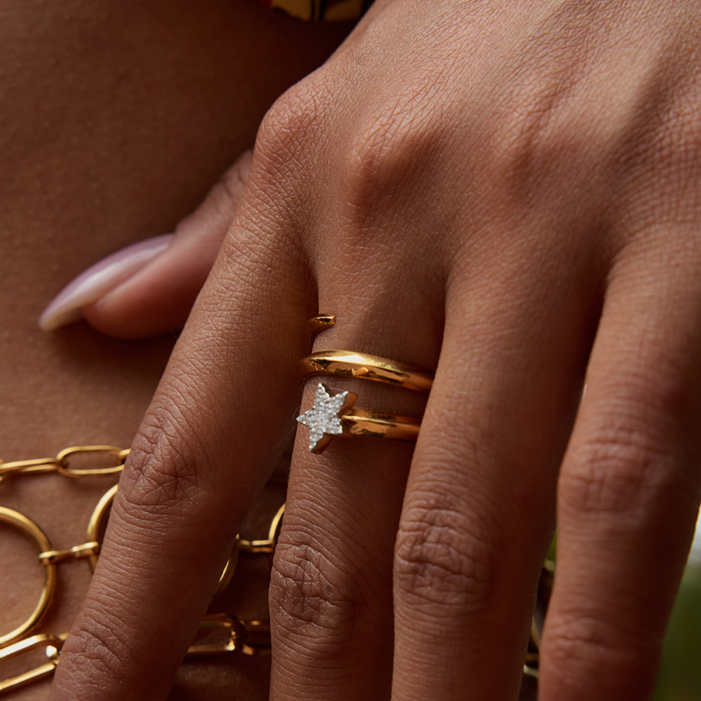 Real Gold Plated 316 Stainless Steel  PVD Coated Star Waterproof Non Tarnish Casual Vacation Modern Style Rings For Women's