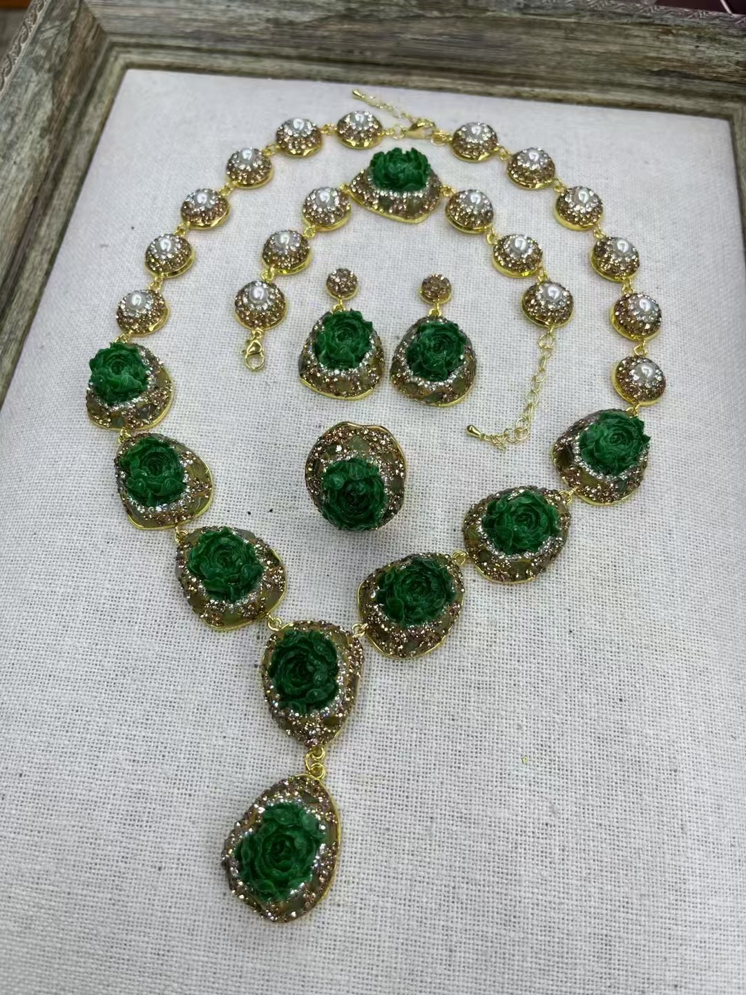 1 Set/Package Vacation Simple Style Oval Flower Resin Copper Clay Plating Inlay Acrylic Pearl Rhinestones 18K Gold Plated Women's Handmade Chain Jewelry Set