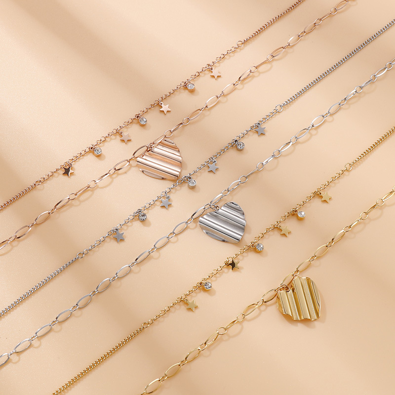 304 Stainless Steel Heart Shape PVD Coated 18K Real Gold Plated Classic Style Commute Plating Layered Necklaces
