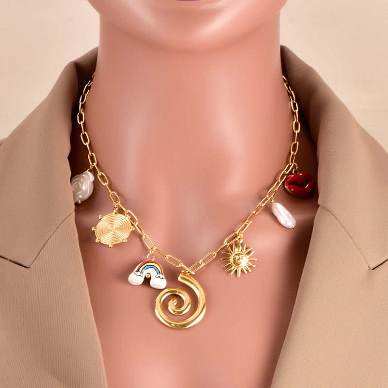 304 Stainless Steel Geometric Heart Shape PVD Coated 18K Real Gold Plated Retro Classic Style Waterproof Non Tarnish Plating Cable Chain Lobster Trigger Clasp Closure Pendant Necklace