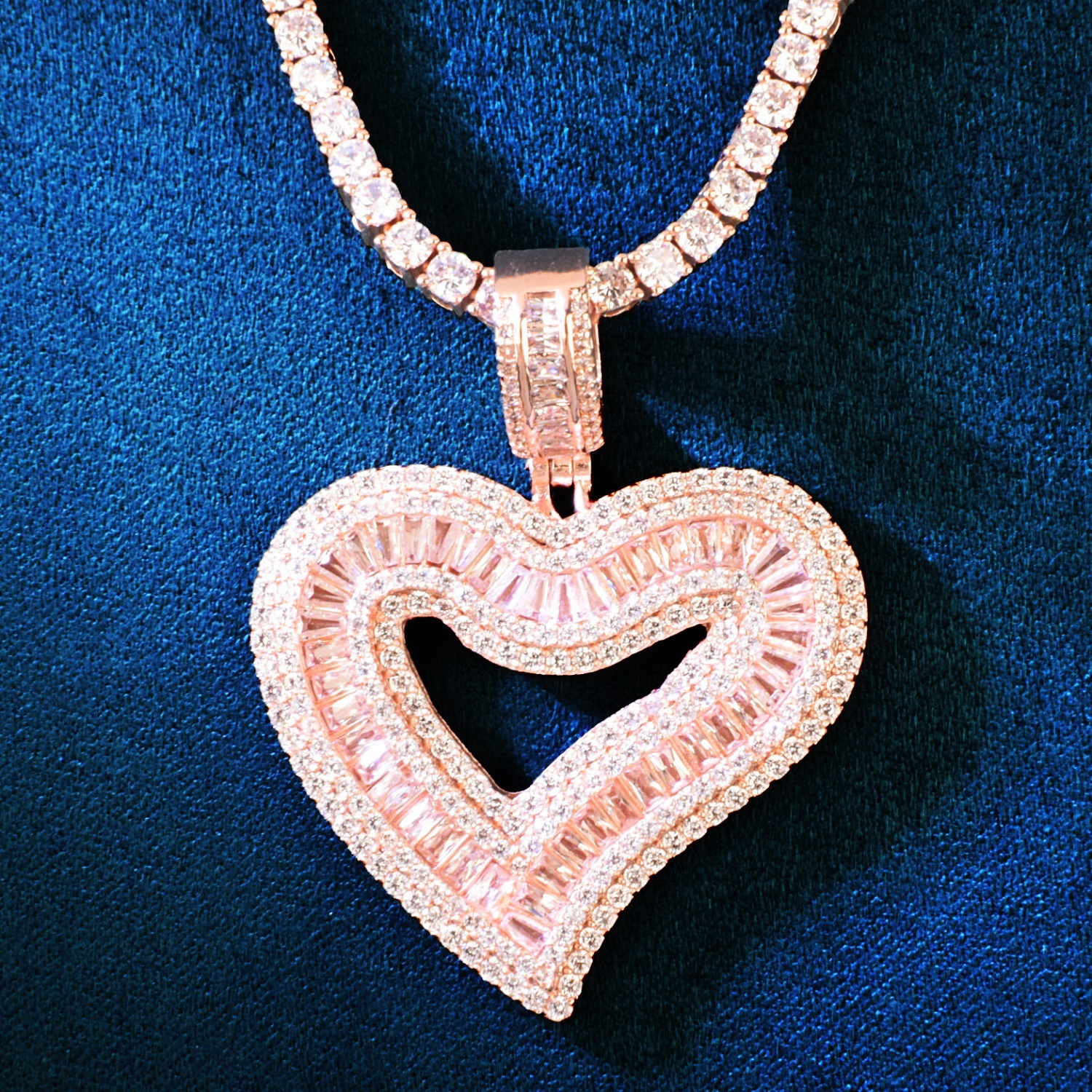 Tingjie Jewelry Square Heart Pendant Hip Hop Diamond Embedded Necklace Men's Women's Trendy Accessories Simple Personality