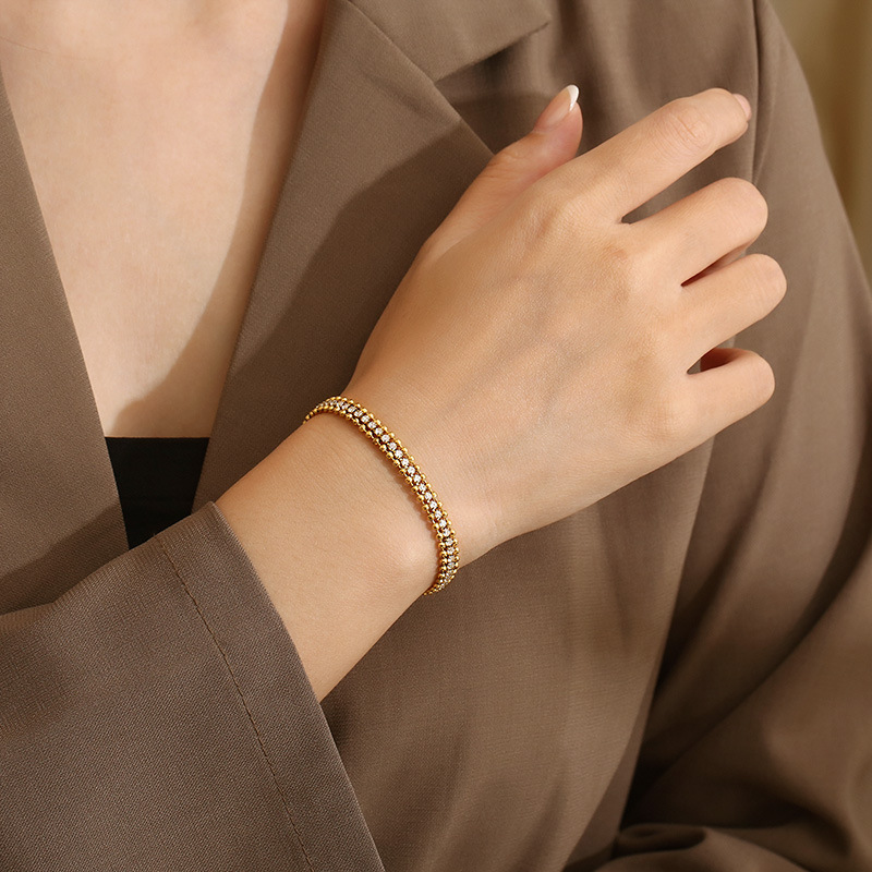 PVD Coated 18K Gold Plated Solid Color Stainless Steel Classic Style Commute Waterproof Non Tarnish Bracelets Necklace