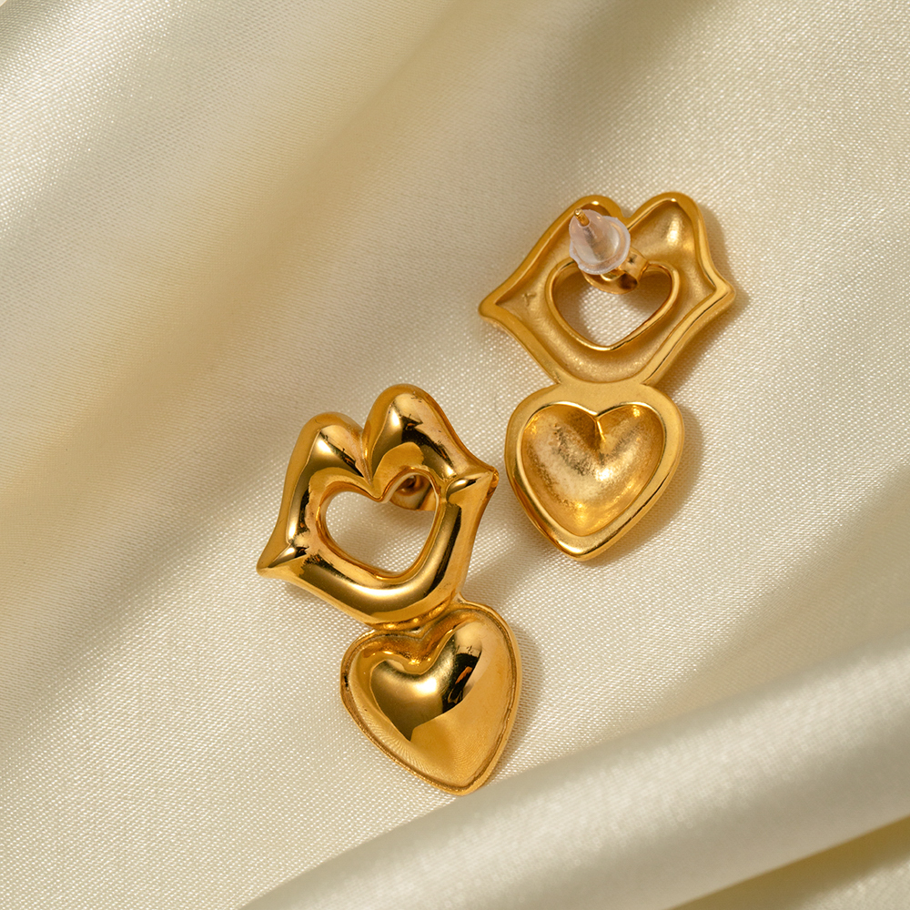 316 Stainless Steel  PVD Coated Lips Heart Shape IG Style Drop Earrings For Women's