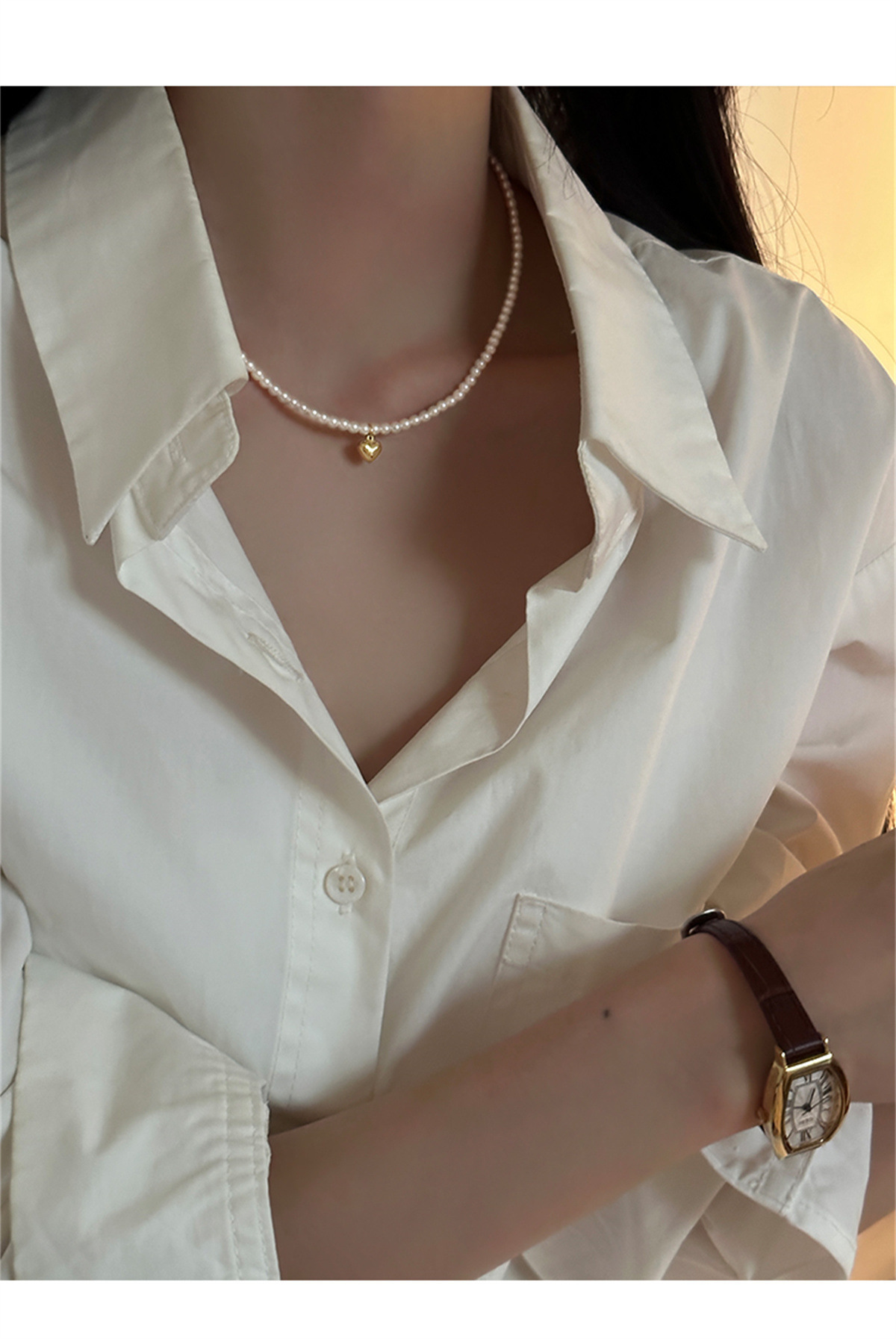 Women's 925 Sterling Silver Shell Pearls Beaded Chain Plating Geometric Pendant Necklace Imitation Pearl Jewelry