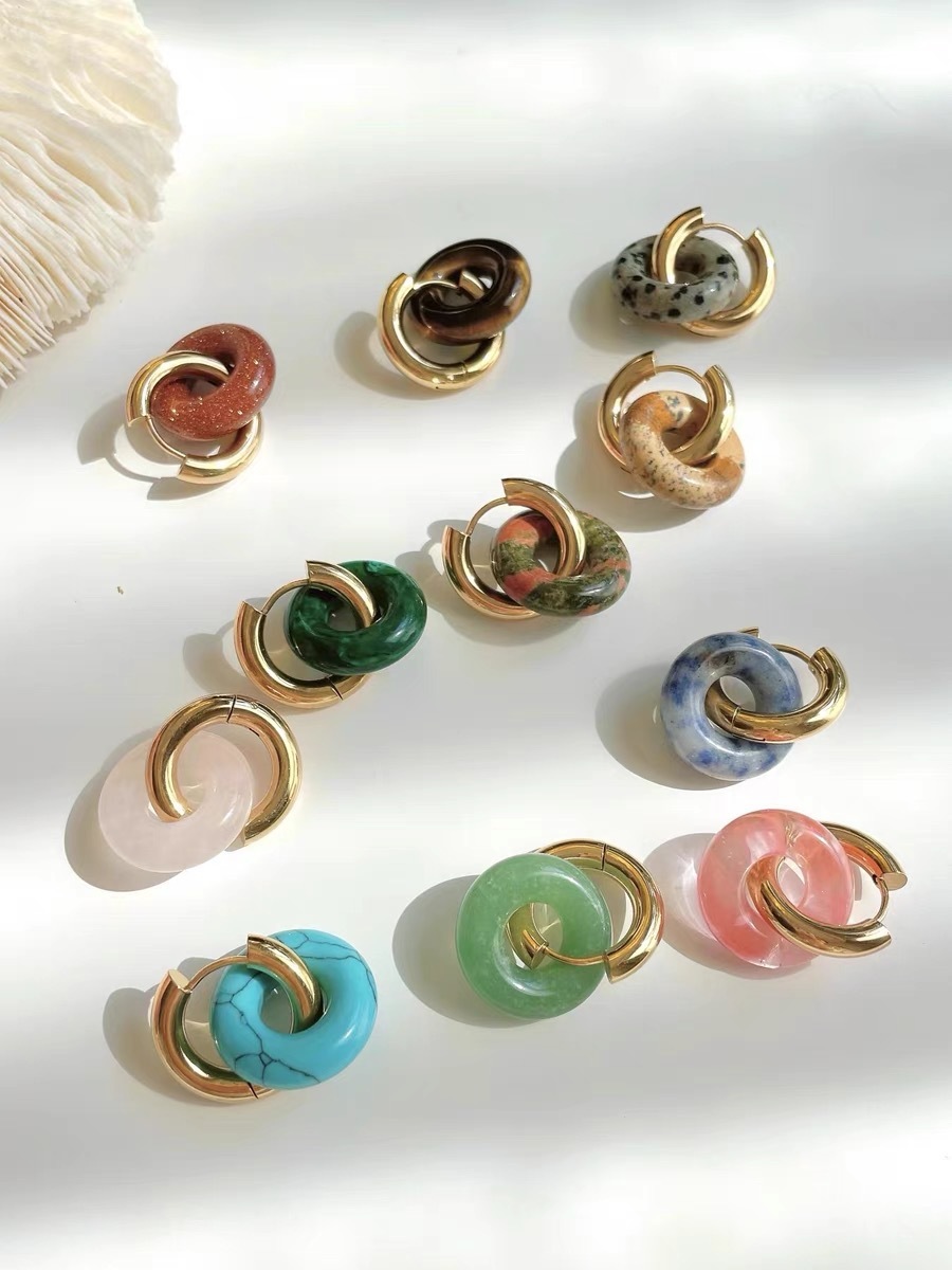 1 Pair Basic Classic Style Geometric Plating Artificial Crystal Natural Stone Drop Earrings